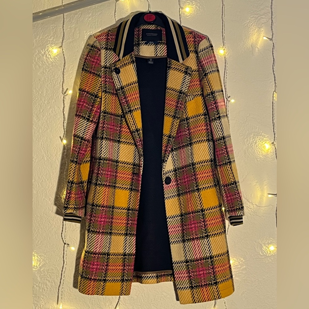 Scotch and Soda yellow plaid jacket great condition yellow pink orange